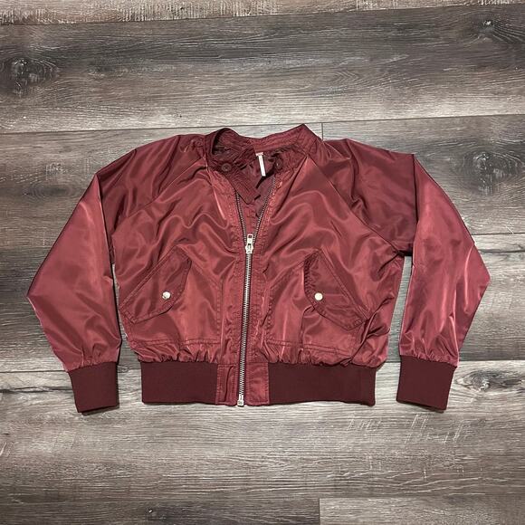 Free People Lightweight Maroon/Burgundy/Red Bomber Jacket Size Extra Small - Picture 5 of 8